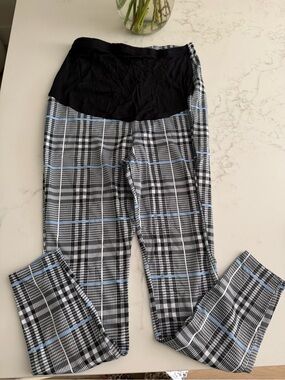 ASOS Black Waistband Plaid Leggings with Light Blue Stripe